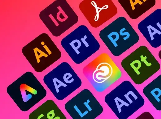 Adobe Creative Cloud applications shown on a desktop.