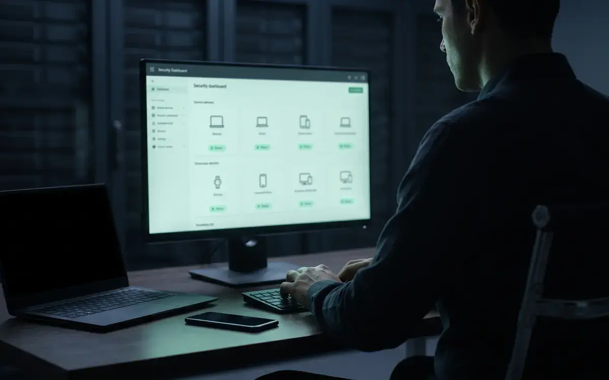 An administrator reviewing the protection status of managed devices on a console.